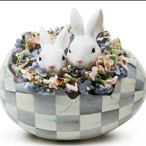 MacKenzie-Childs Bunny Duo in Checkered Floral Egg